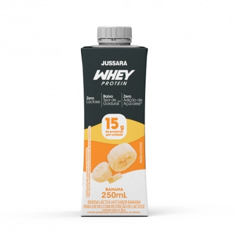 Bebida Láctea Uht Banana Zero Lactose Jussara Whey Protein Caixa 250ml
