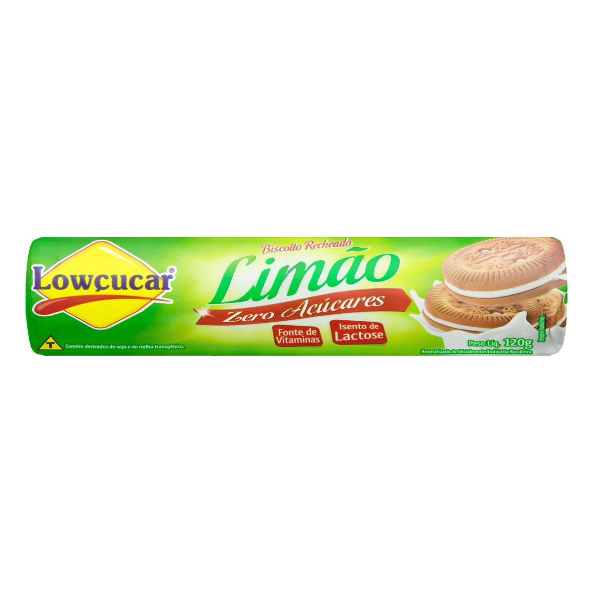 Biscoito Recheio Limão Zero Lactose Zero Açúcar Lowçucar Pacote 120g
