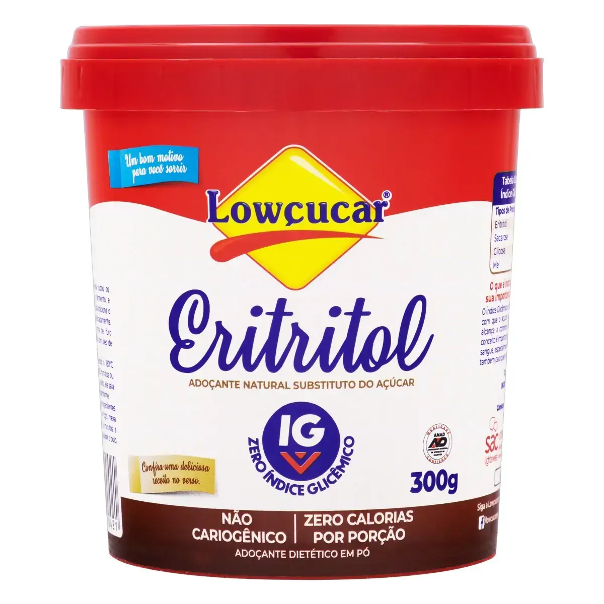 Adoçante Em Pó Eritritol Lowçucar Pote 300g