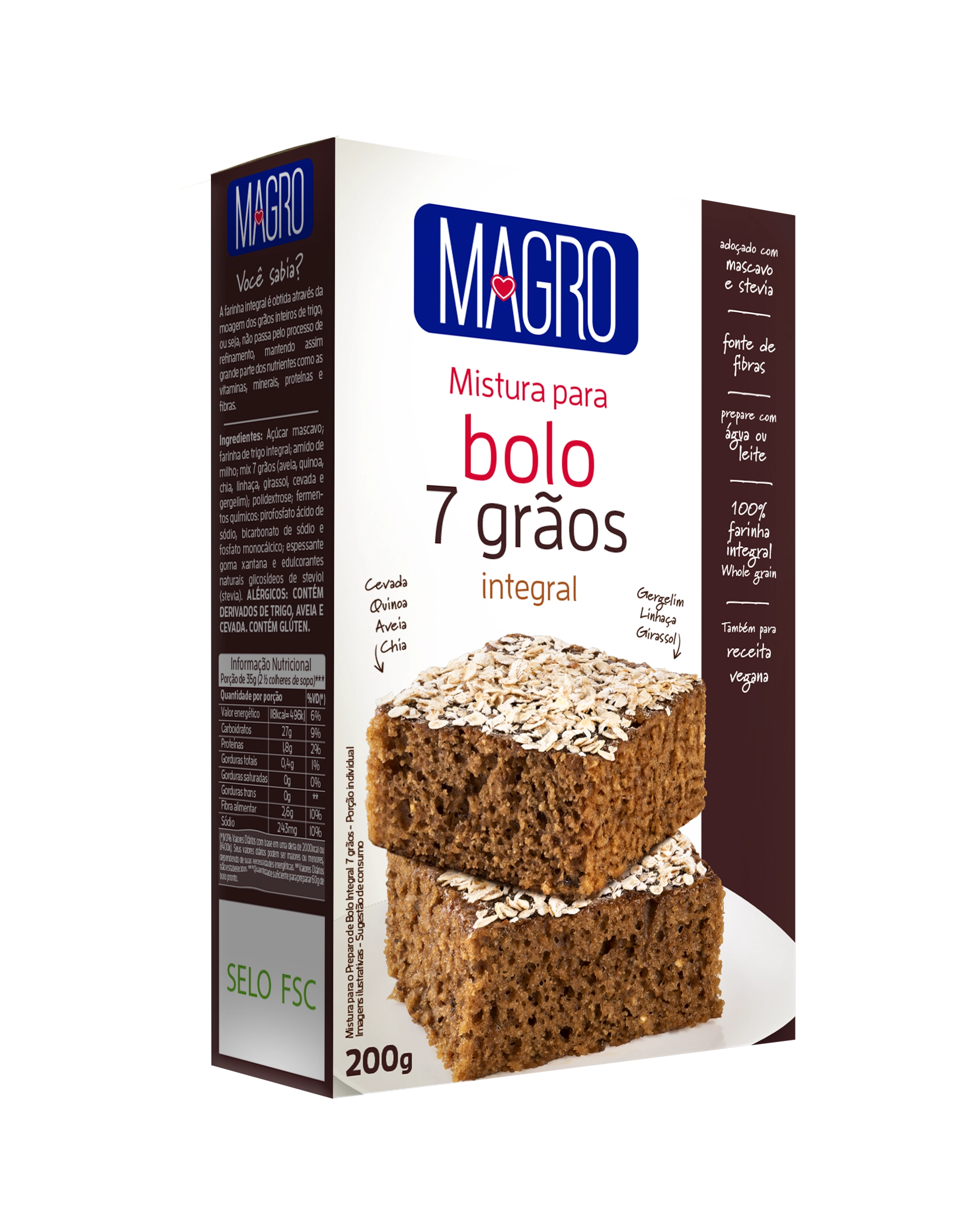 Mistura Para Bolo Integral 7 Grãos Magro Caixa 200g