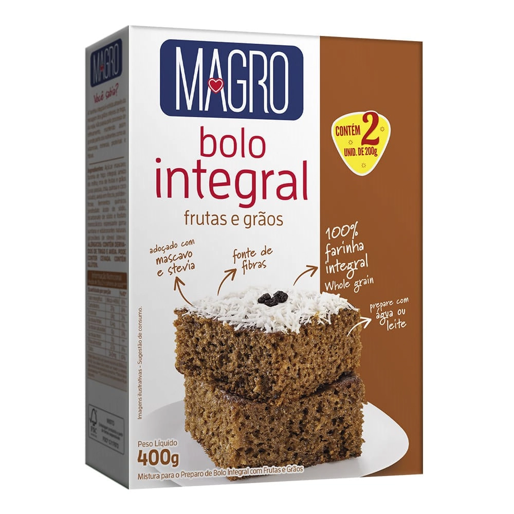 Mistura Para Bolo Integral Frutas E Grãos Magro Caixa 200g