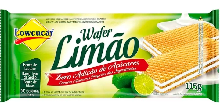 Biscoito Wafer Recheio Limão Zero Lactose Lowçucar Pacote 115g