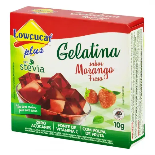 Gelatina Pó Morango Zero Açúcar Lowçucar Caixa 10g