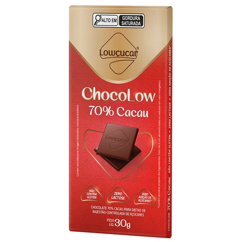 Chocolate 70 Cacau Zero Lactose Lowçucar Chocolow Caixa 300g 10 Unidades