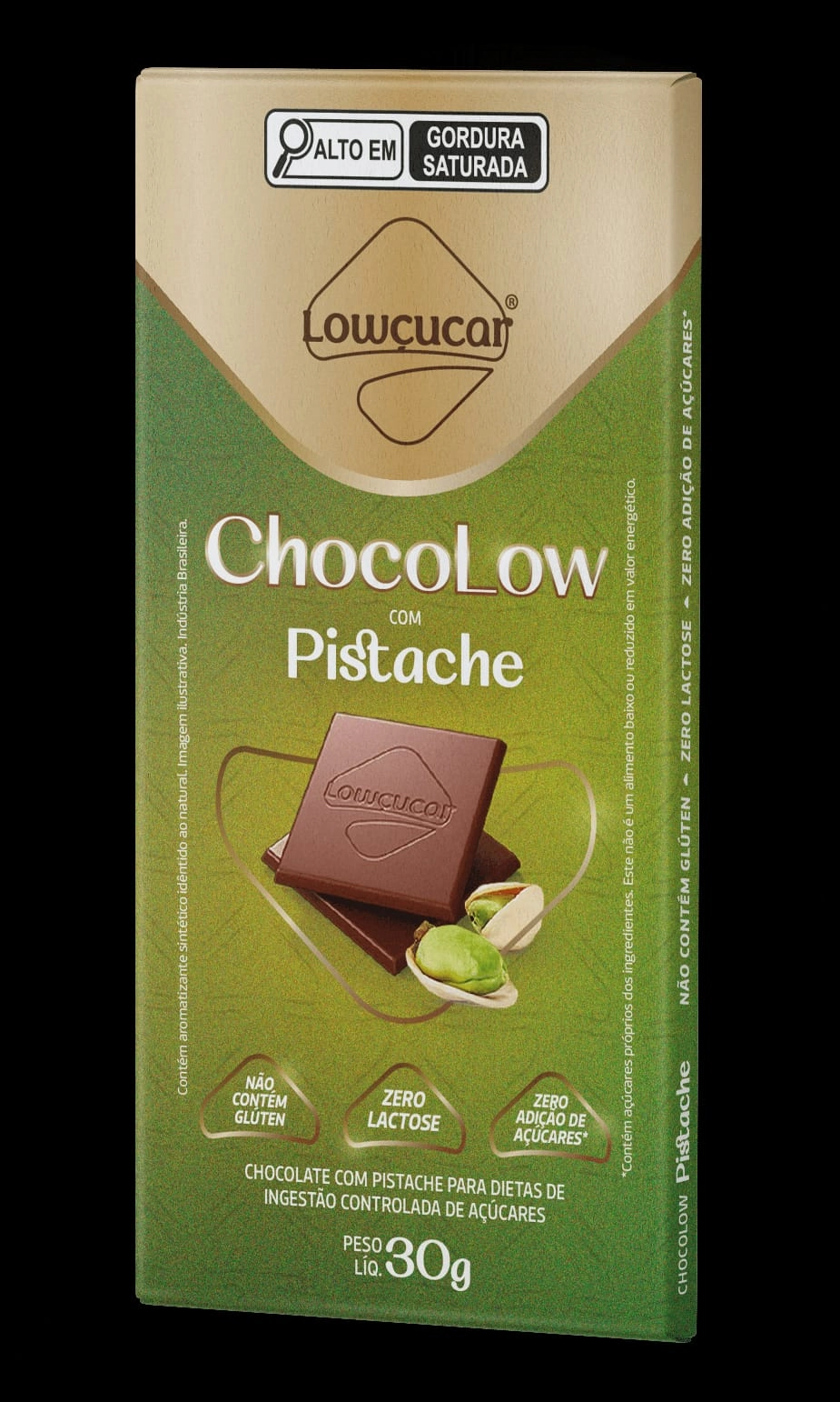 Chocolate Com Pistache Zero Lactose Lowçucar Chocolow Caixa 300g 10 Unidades