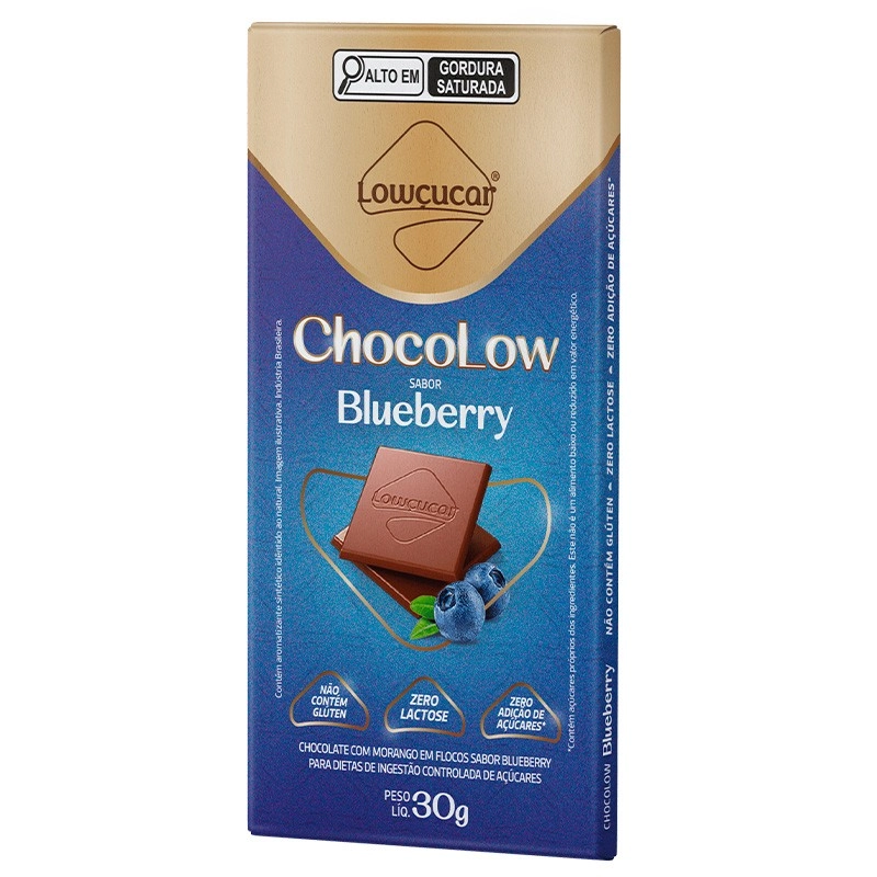 Chocolate Blueberry Zero Lactose Lowçucar Chocolow Caixa 300g 10 Unidades