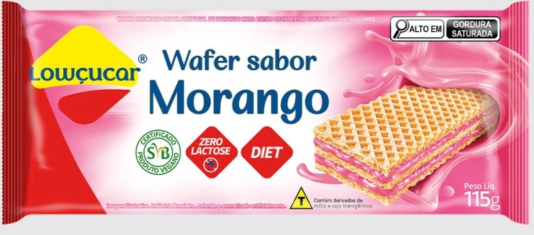 Biscoito Wafer Quadradinho Recheio Morango Diet Zero Lactose Lowçucar Pouch 60g