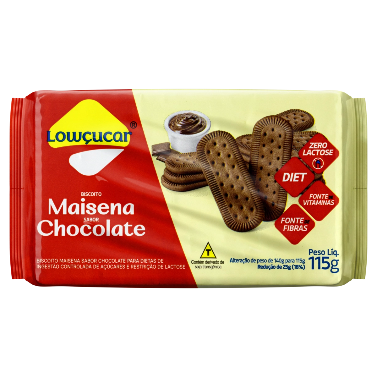 Biscoito Maisena Chocolate Diet Zero Lactose Lowçucar Pacote 115g