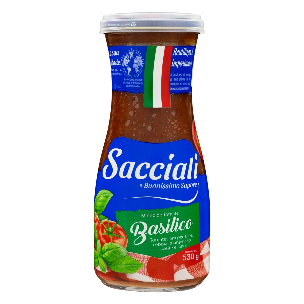 Molho De Tomate Basílico Sacciali Vidro 530g