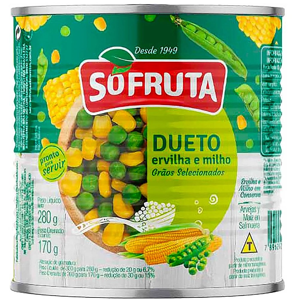 Ervilha E Milho Verde Em Conserva Sófruta Dueto Lata 170g
