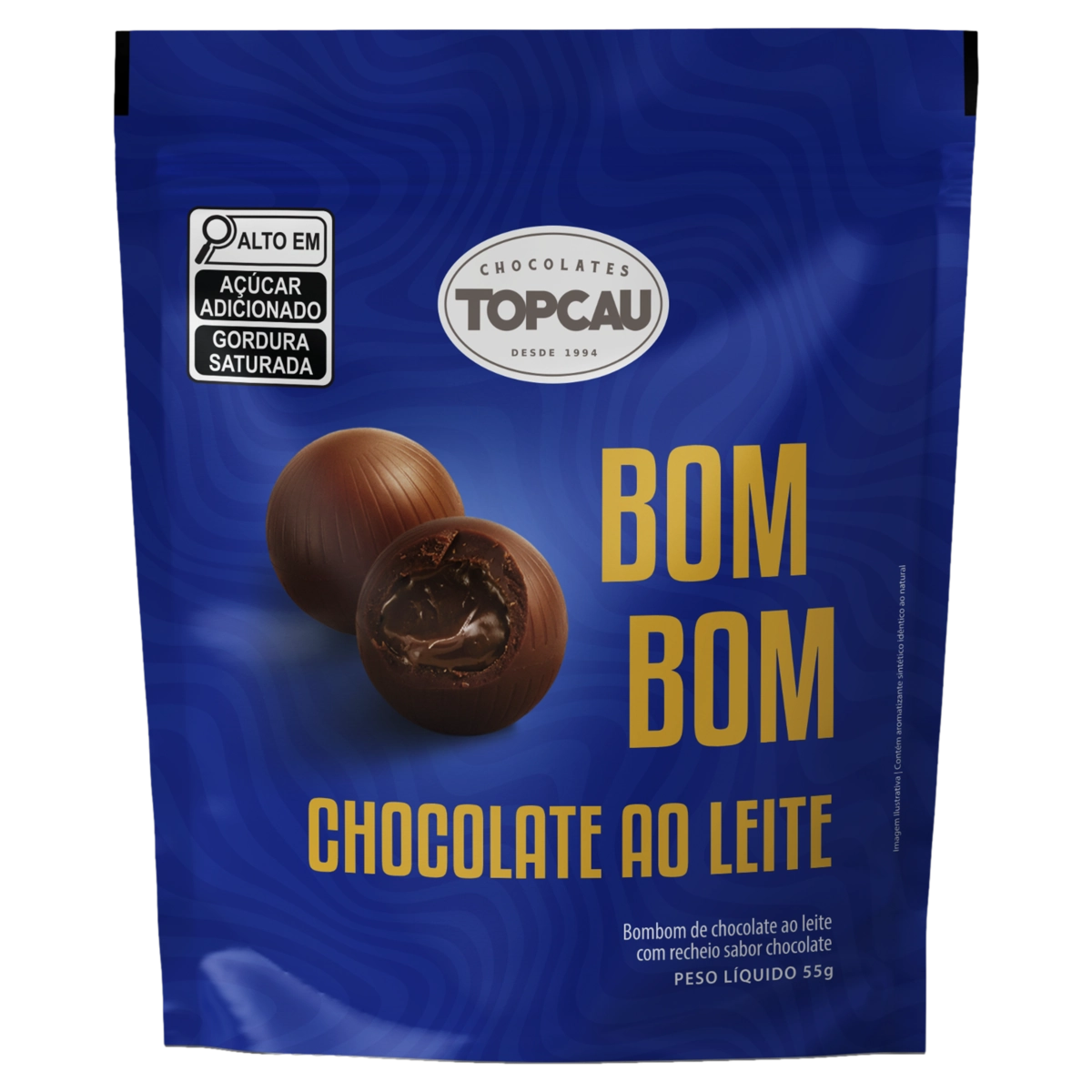 Bombom Ao Leite Recheio Chocolate Topcau Pouch 55g 5 Unidades