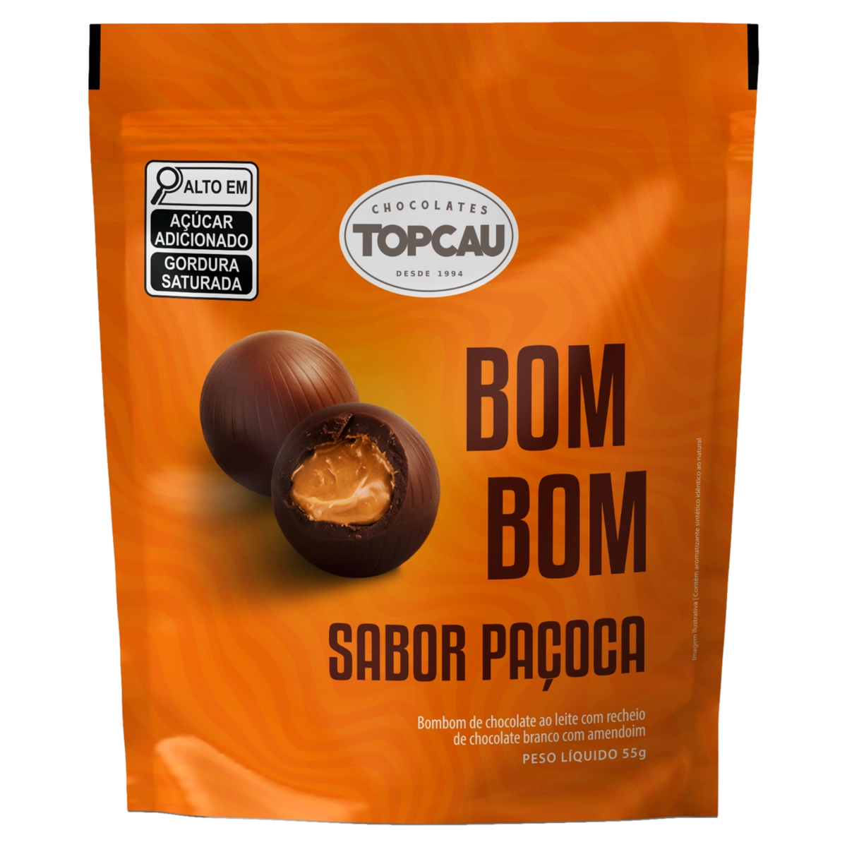 Bombom Ao Leite Paçoca Topcau Pouch 55g 5 Unidades