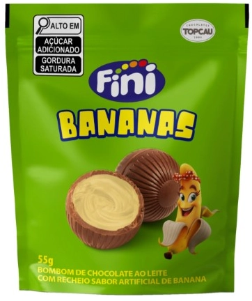 Bombom Ao Leite Recheio Fini Bananas Topcau Pouch 55g 5 Unidades