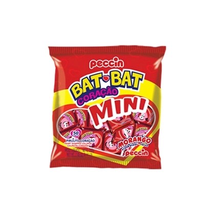 Pirulito Peccin Bat Bat Coração Mini Morango 50unidade