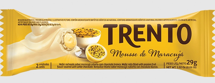 Wafer Recheio Mousse De Maracujá Cobertura Chocolate Branco Trento Pacote 32g