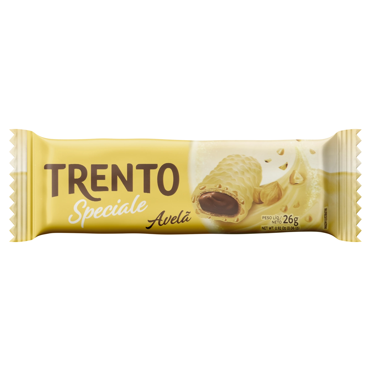Wafer Recheio Creme De Avelã Cobertura Chocolate Branco E Pedaços De Avelã Trento Speciale Pacote 26