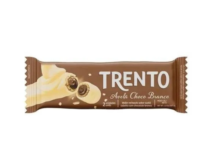 Wafer Avelã Choco Branco Trento Pacote 32g