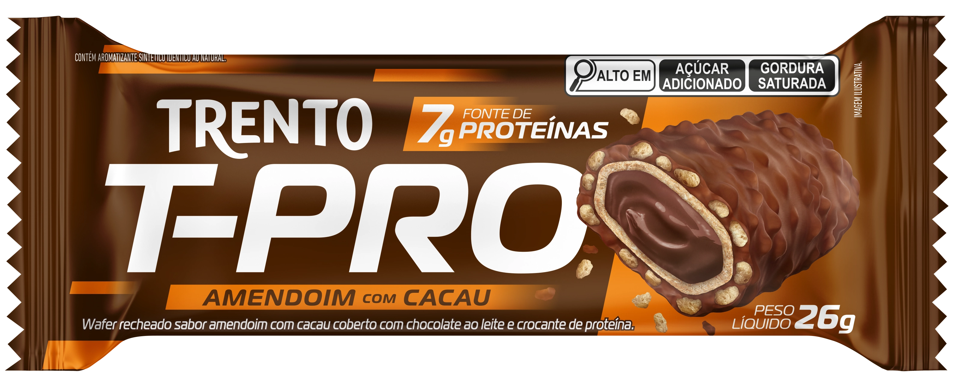 Wafer Recheio Amendoim Com Cacau Cobertura Chocolate Ao Leite E Crocante Trento T Pro Pacote 26g