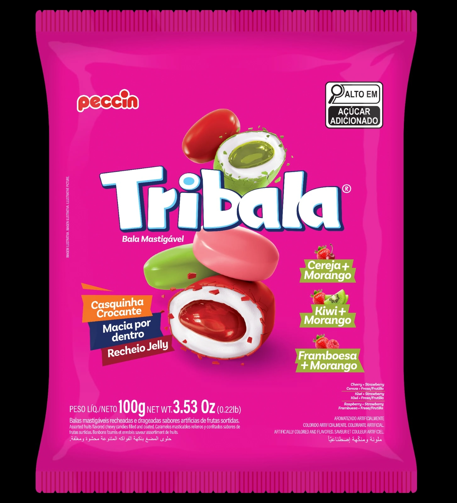 Bala Mast Peccin Tribala 100g Morango Sortido