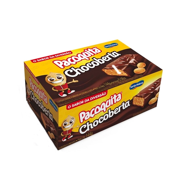Pack Doce De Amendoim Cobertura Chocolate Paçoquita Chocoberta Caixa 144g 8 Unidades
