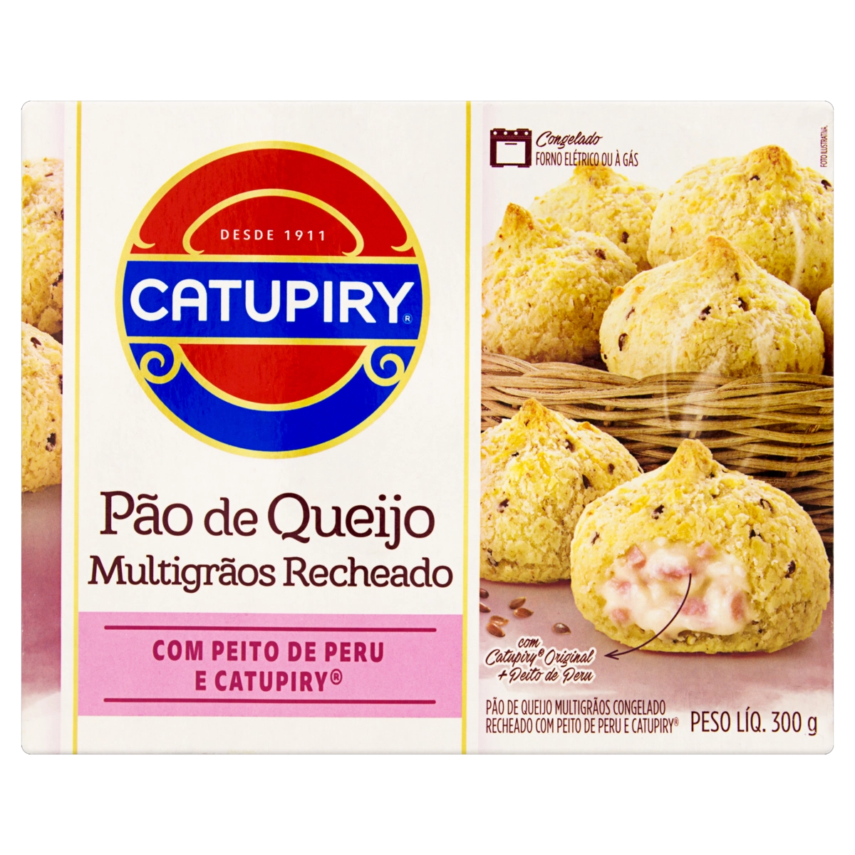Pão De Queijo Congelado Multigrãos Recheio Peito De Peru E Catupiry Caixa 300g