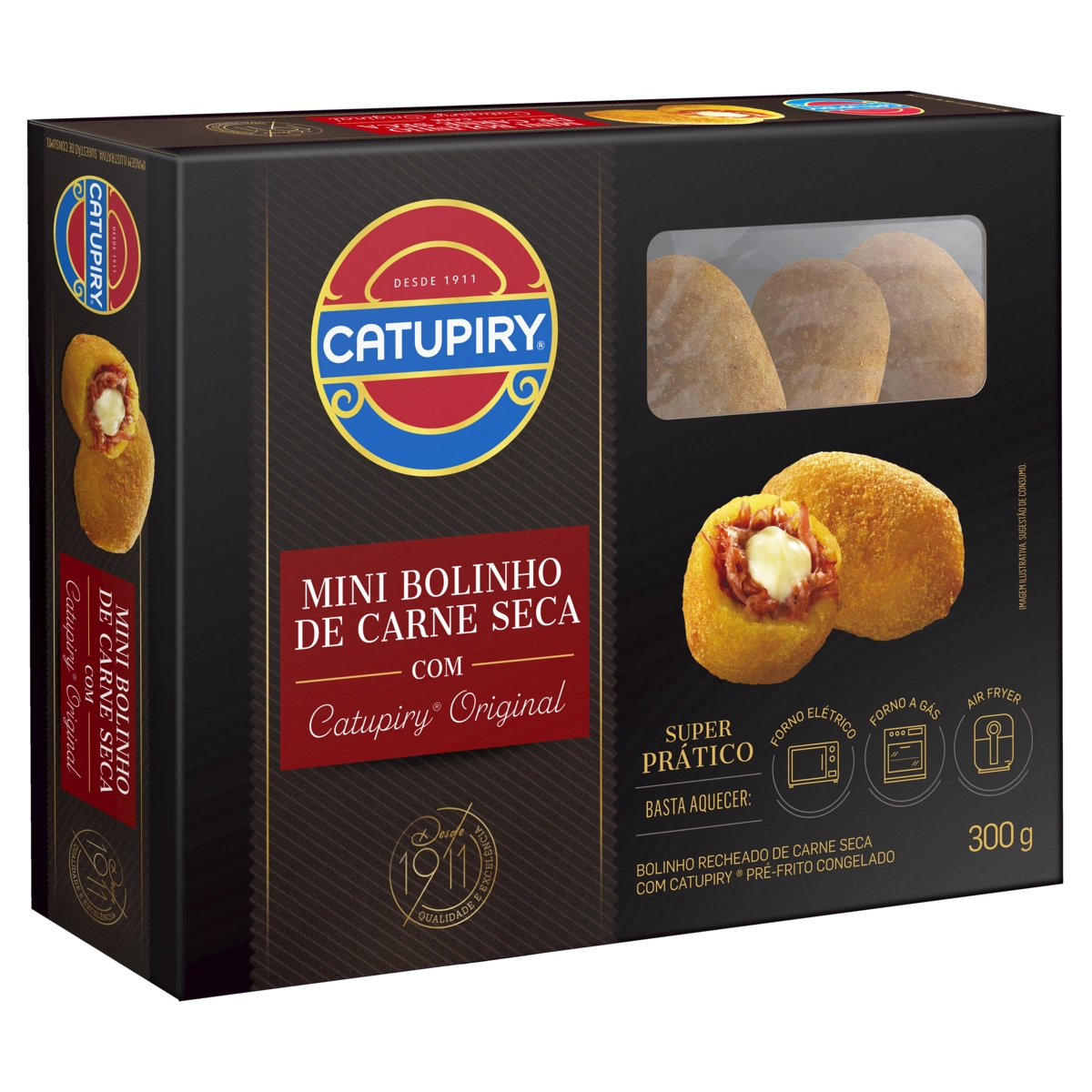 Mini Bolinho Congelado Pré Frito Recheio Carne Seca Com Catupiry Original Caixa 300g