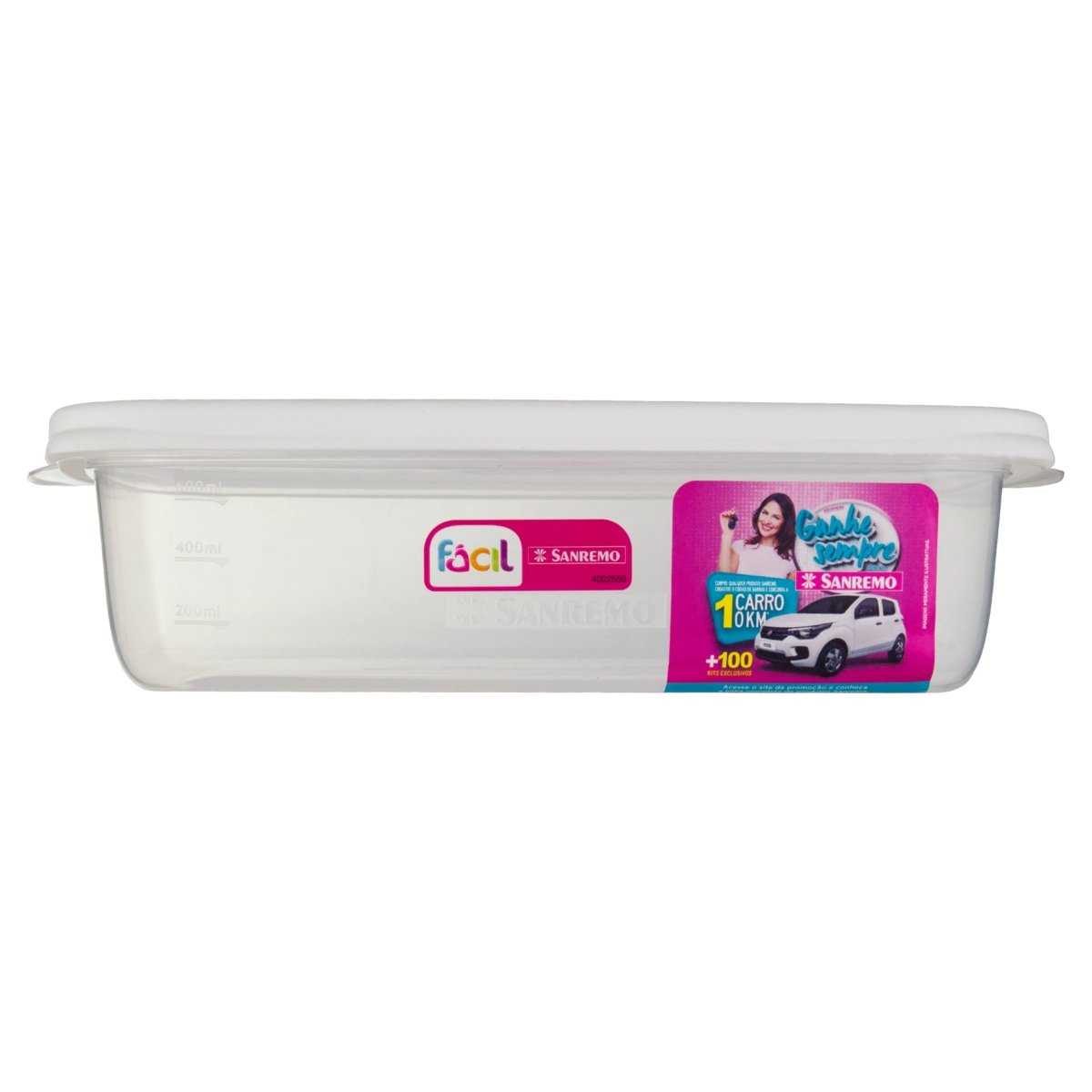 Pote Plástico Branco Retangular 785ml Sanremo Fácil
