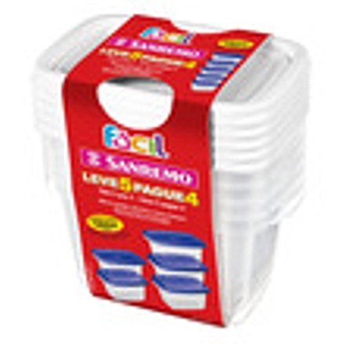 Conjunto Pote Plástico Rosa Retangular 580ml Sanremo Fácil Leve 5 Pague 4 Unidades