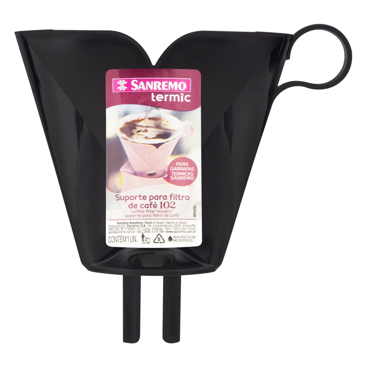 Suporte Para Filtro De Café Preto Plástico Sanremo Termic 102