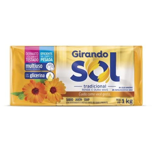 Sabão Barra Glicerinado Multiuso Tradicional Girando Sol Pacote 1kg 5 Unidades