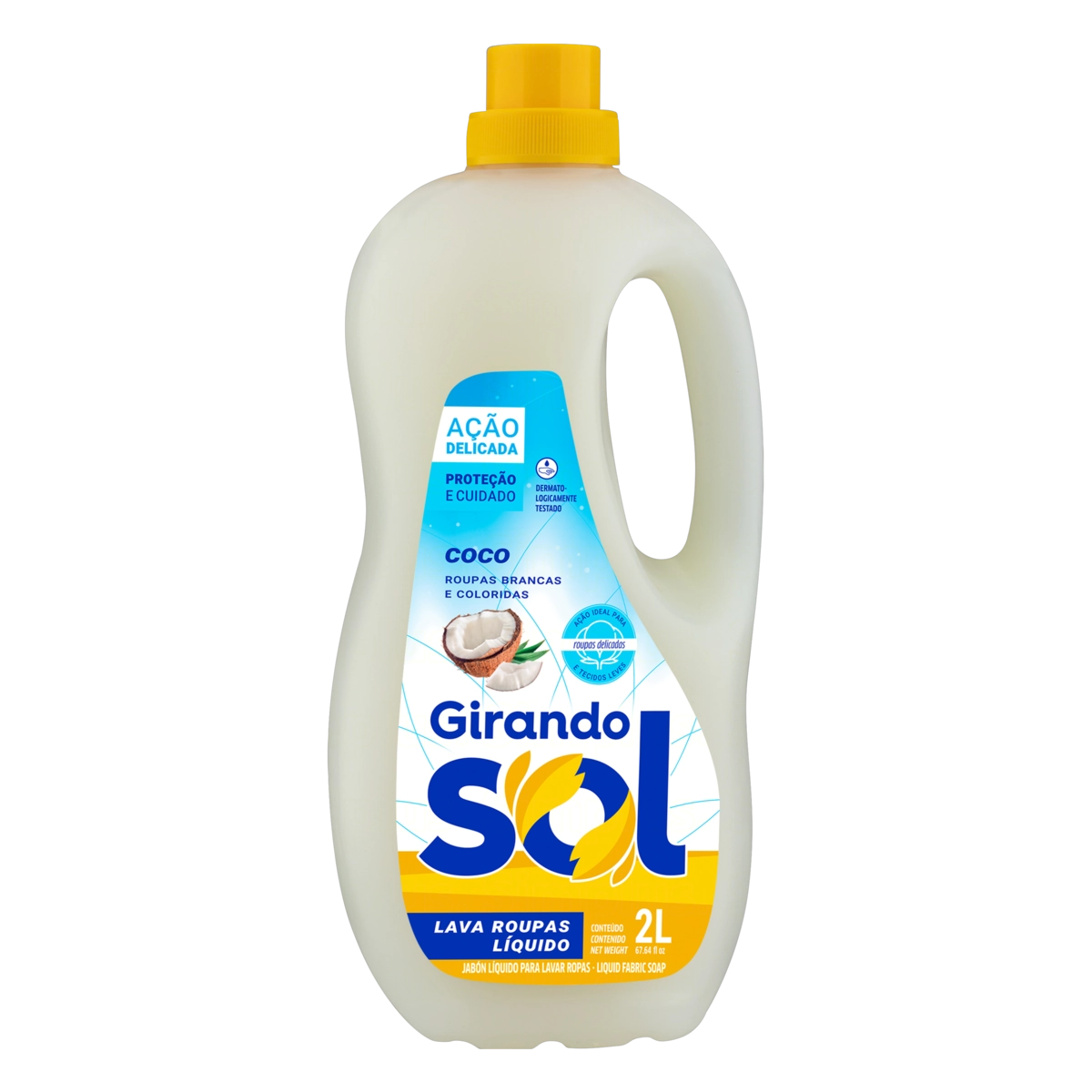 Lava Roupas Líquido Roupas Brancas E Coloridas Coco Baunilha Girando Sol Frasco 2l