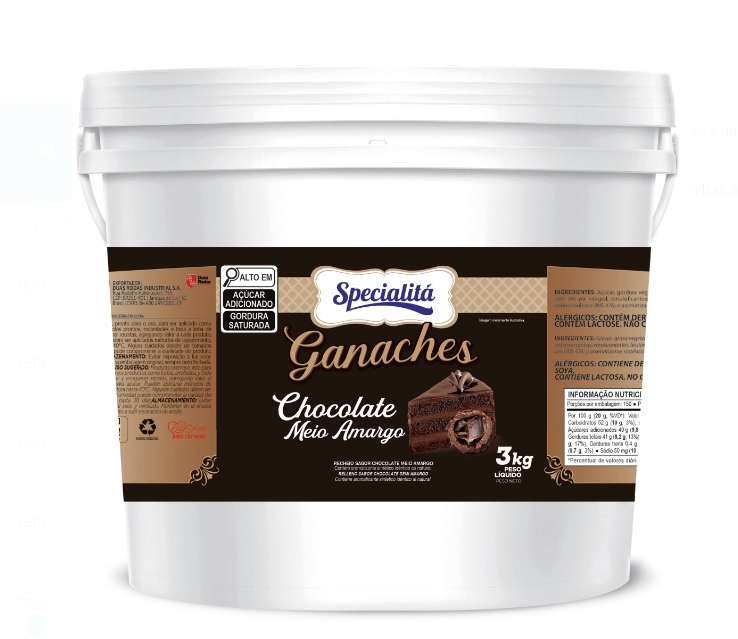 Ganache Chocolate Meio Amargo Specialita 3kg Selecta
