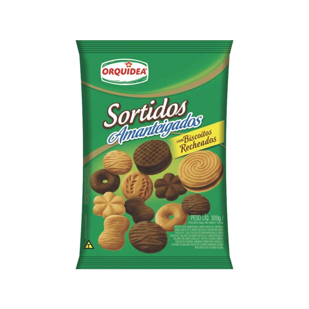 Biscoito Amanteigado Chocolate E Recheado De Chocolate Orquídea Pacote 300g