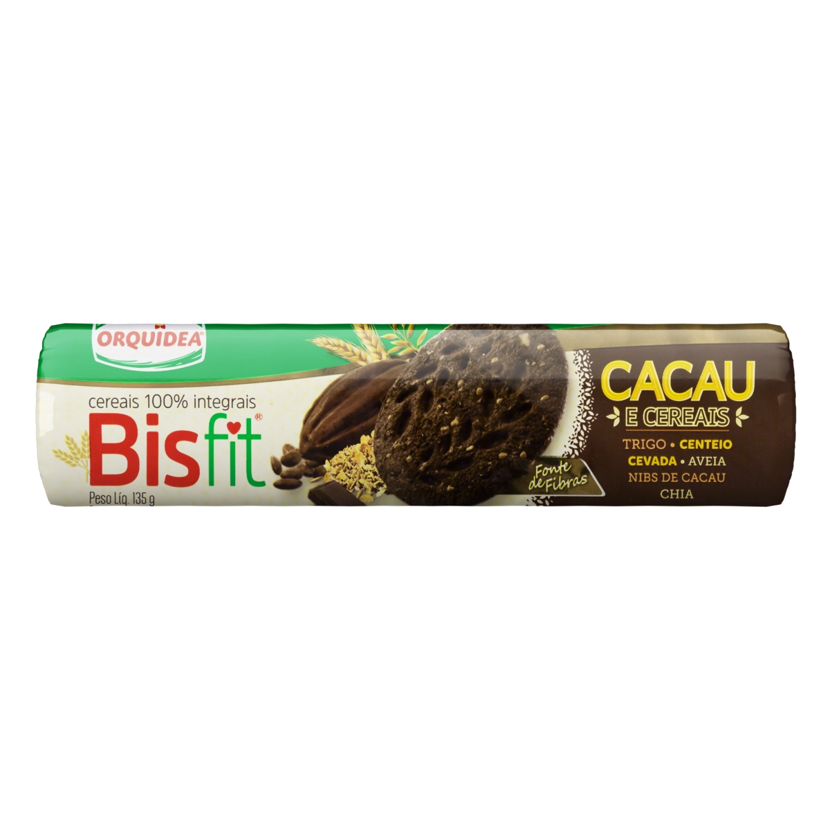 Biscoito Integral Cacau E Cereais Orquídea Bisfit Pacote 135g