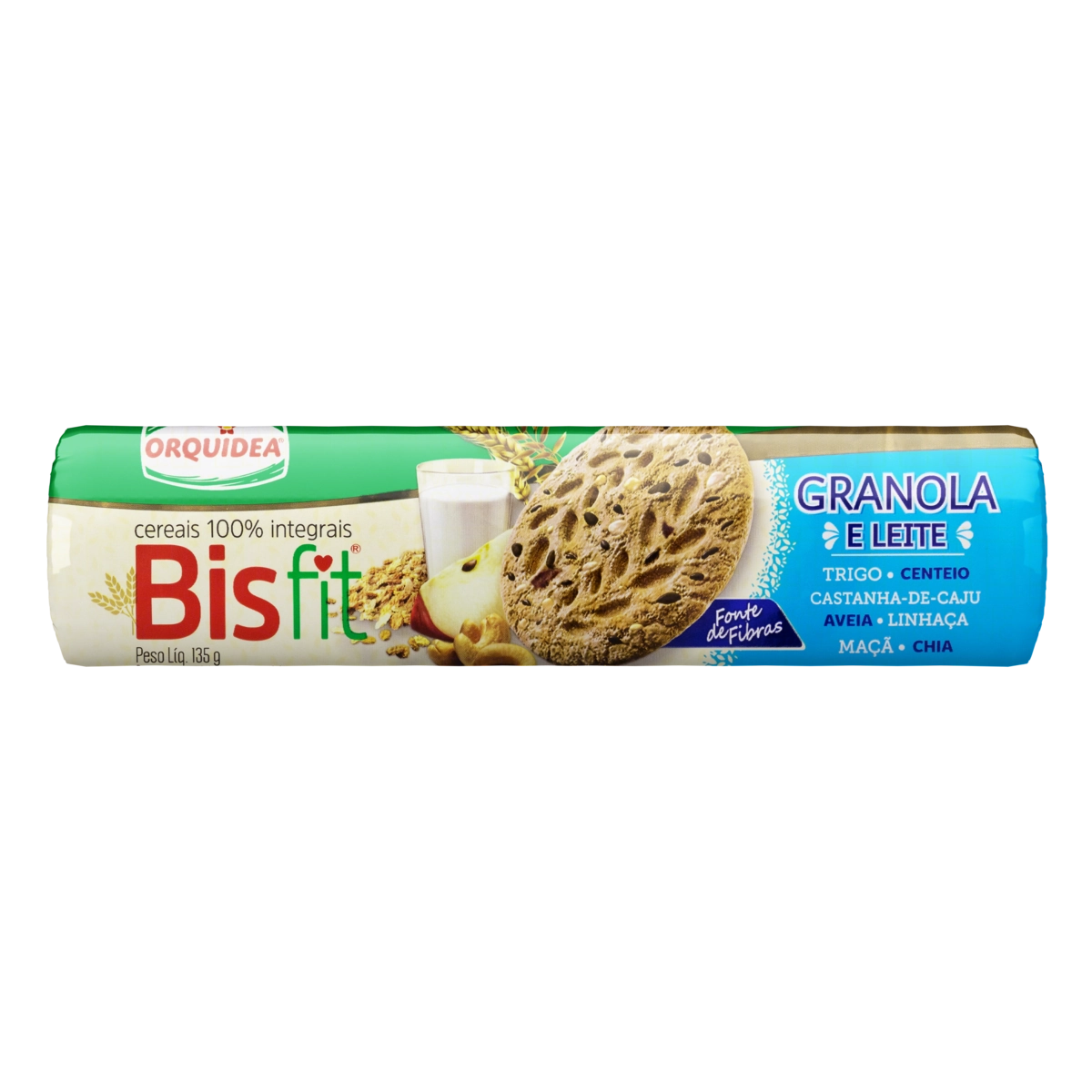 Biscoito Integral Granola E Leite Orquídea Bisfit Pacote 135g
