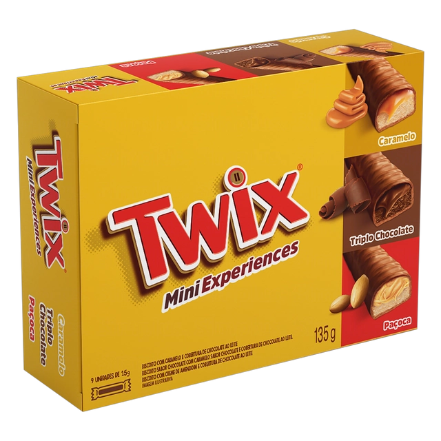 Mini Bombom Caramelo, Triplo Chocolate E Paçoca Twix Caixa 135g 9 Unidades