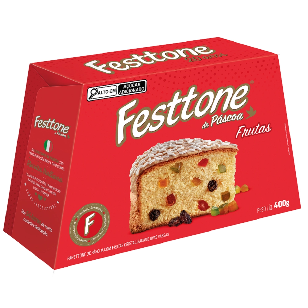 Panettone Com Frutas Cristalizadas E Uvas Passas Festtone Páscoa Caixa 400g