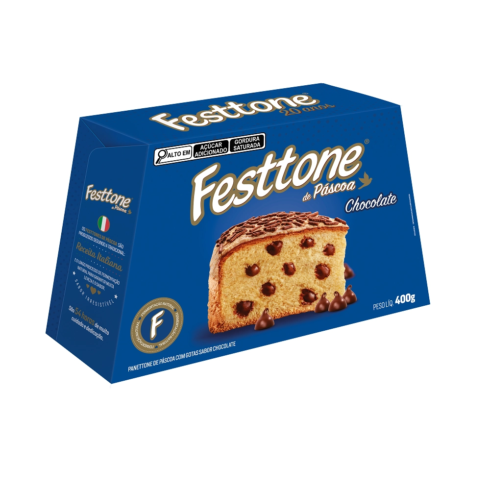 Panettone Com Gotas De Chocolate Ao Leite Festtone Páscoa Caixa 400g