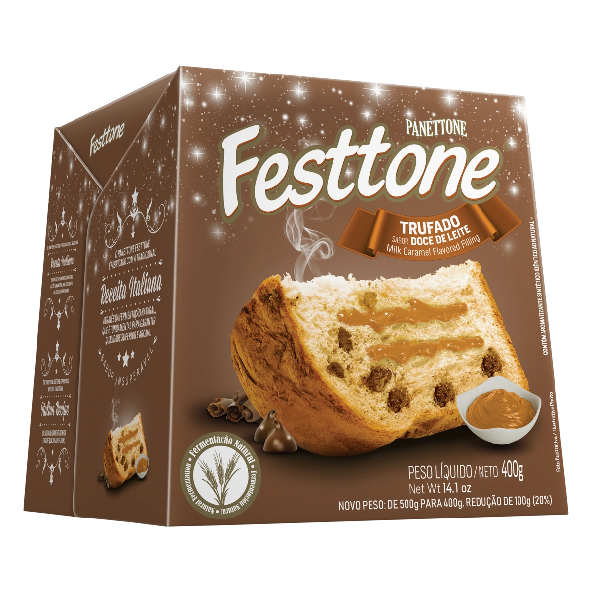 Panettone Trufado Doce De Leite Festtone Caixa 400g