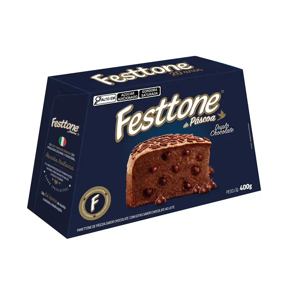 Panettone Com Gotas De Chocolate Ao Leite Duplo Chocolate Festtone Páscoa Caixa 400g