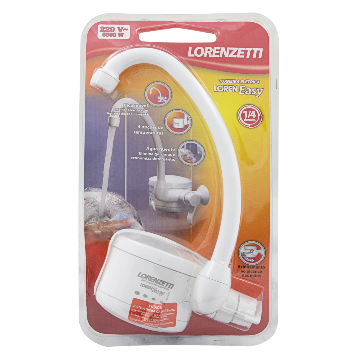 Torneira De Parede Branca Elétrica Bica Móvel Loren Easy 4t 5500w Lorenzetti 220v