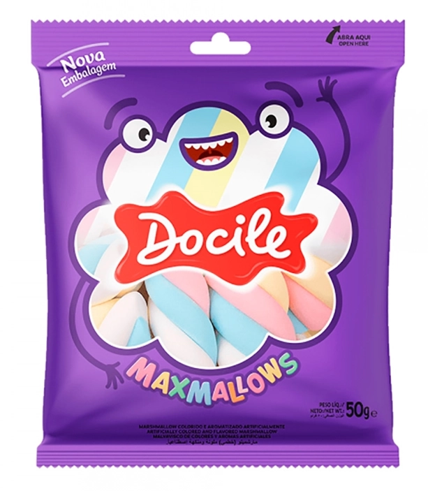 Marshmallow Baunilha Twist Color 1 Docile Maxmallows Pacote 50g