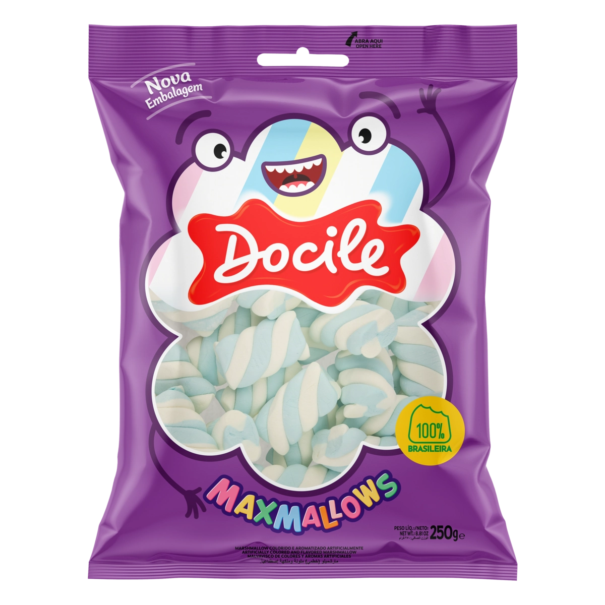 Marshmallow Baunilha Twist Azul E Branco Docile Maxmallows Pacote 250g