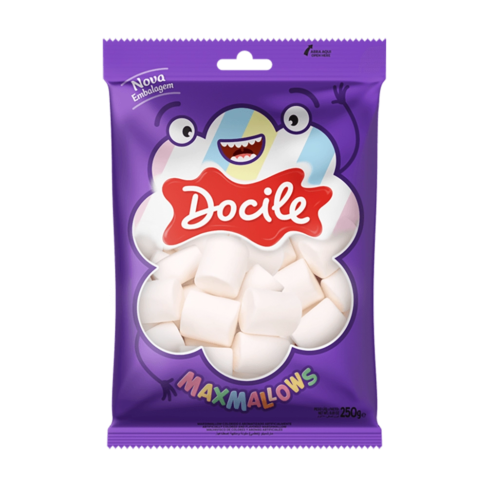 Marshmallow Baunilha Tubo Branco Docile Maxmallows Pacote 250g