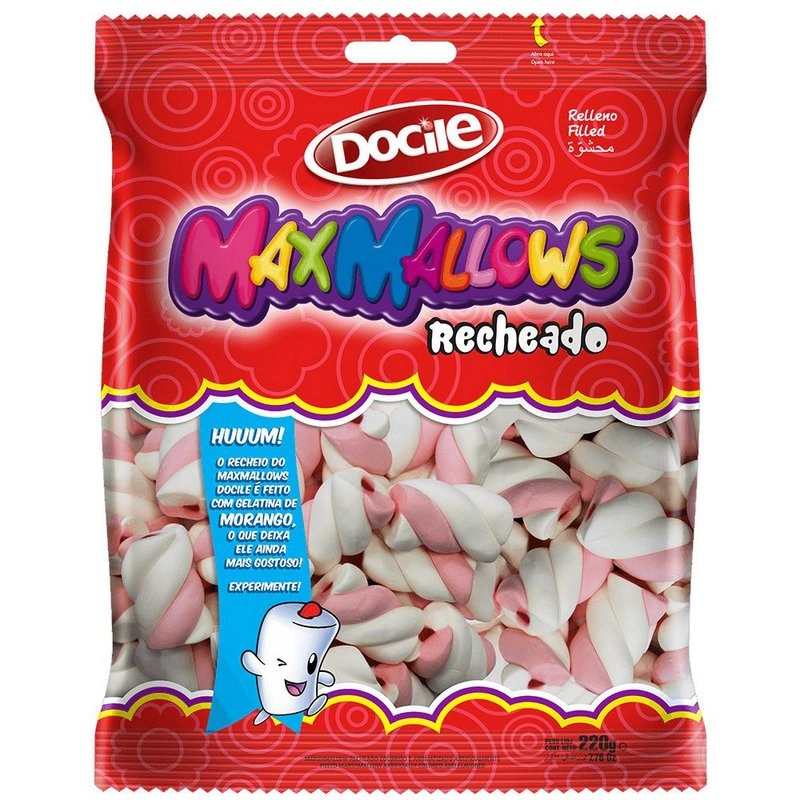 Maxmallows Recheado Twist Rosa/branco Baunilha 220g