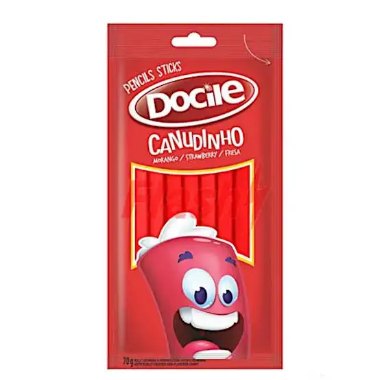 Bala Morango Canudinho Docile Pacote 70g