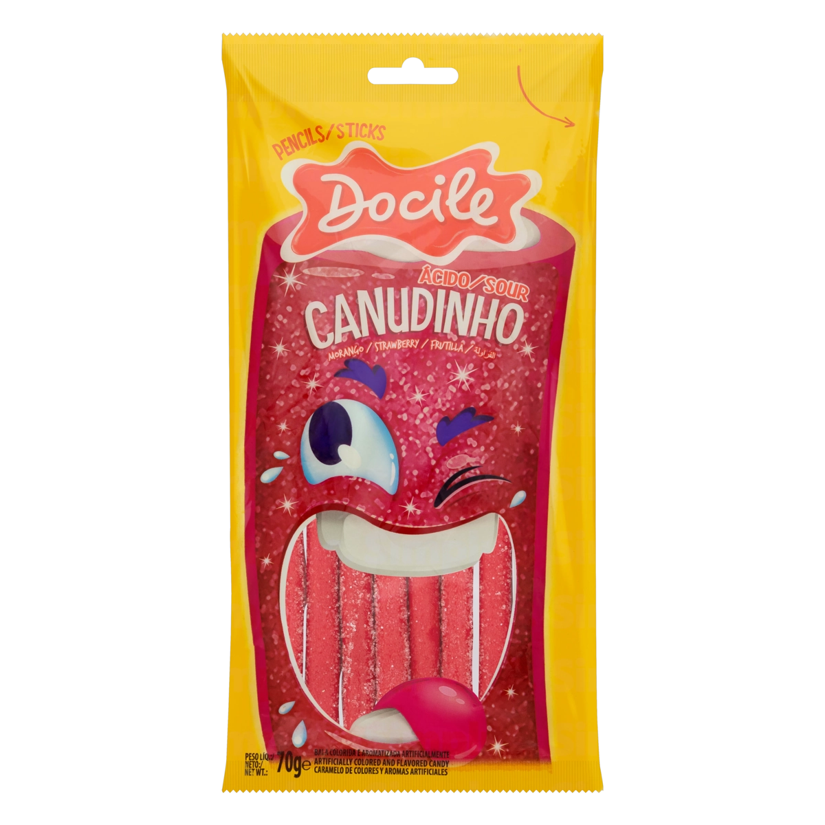 Bala Morango ácido Canudinho Docile Pacote 70g
