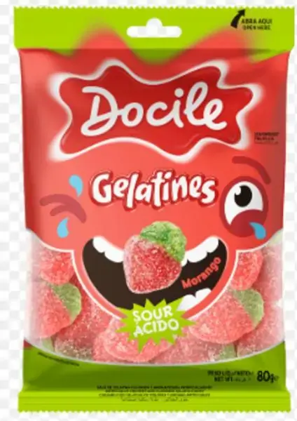 Bala Docile Gelatines 80g Morango Citrico