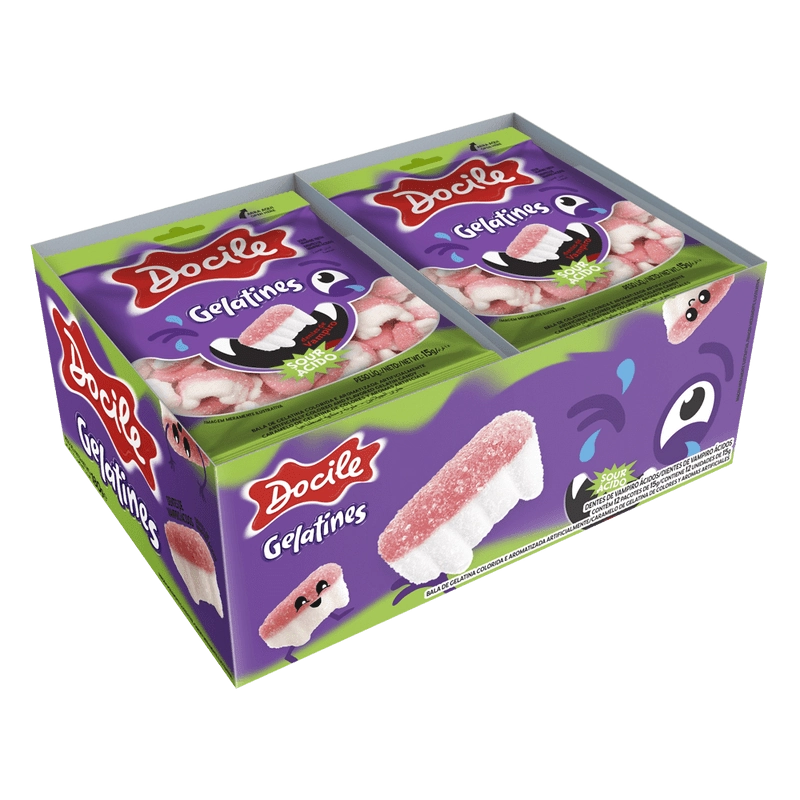 Bala De Gelatina Framboesa ácida Dentes De Vampiro Docile Gelatines Pacote 15g