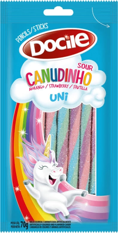 Bala Morango ácido Canudinho Uni Docile Pacote 70g
